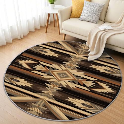 AevuCub Azteken Southwestern Teppich Rund 200cm Kurzflor - Waschbare Teppiche Wohnzimmer Native American - Runder Teppich 200 cm Durchmesser Kinderzimmer - Bettvorleger Schlafzimmer rutschfest Weich