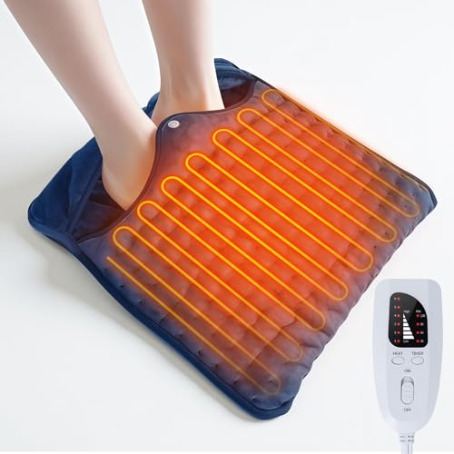 Olycism Fußwärmer Elektrisch 40 * 40cm mit 6 Temperaturstufen, 4 Timer-Stufen Fusswärmer mit Überhitzungsschutz, Automatische Abschaltung, Elektrischer Fußwärmer Für Männer und Frauen Marineblau
