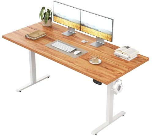Klicelor Höhenverstellbarer Schreibtisch 100x60 cm mit 2 Speicherplätzen | Schreibtisch elektrisch, Stehschreibtisch mit Kollisionsschutz, 70 kg Tragkraft, Computertisch Homeoffice, Hellbraun
