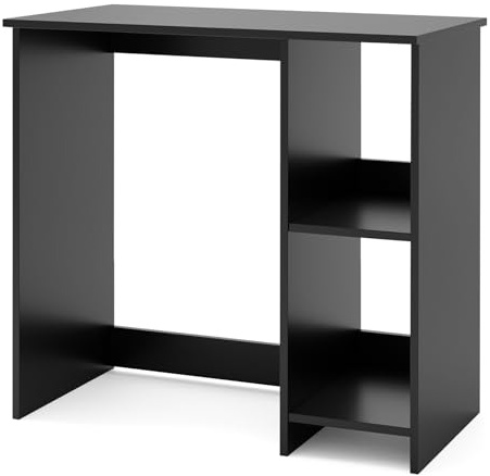 SFAREST Wooden Computer Desk with 2/3 Tier Bookshelf, 80/90CM Compact Laptop Table with 2 Compartments, PC Study Writing Workstation for Home Office(Black,80x40x74cm)