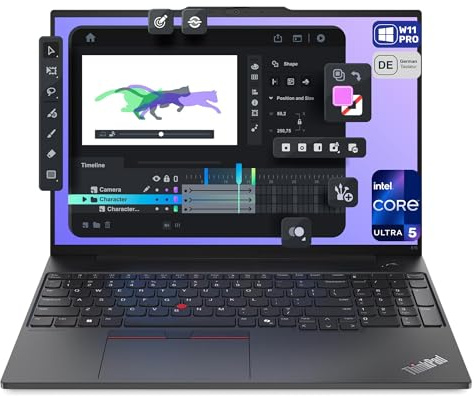 Lenovo ThinkPad E16 Gen 2 Laptop, Intel Core Ultra 5-125U, 16 GB DDR5 RAM, 512 GB PCIe SSD, 16 WUXGA Display, Intel Arc Graphics, QWERTZ Tastatur, Windows 11 Pro, Black