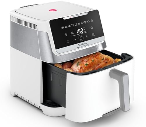 Moulinex Easy Fry Silence 7L, Friggitrice ad Aria Silenziosa XXL, Fino a 8 Persone, 10 Modalità, con Sistema Genius e Griglia di Cottura Regolabile, Colore Bianco, EZ8421