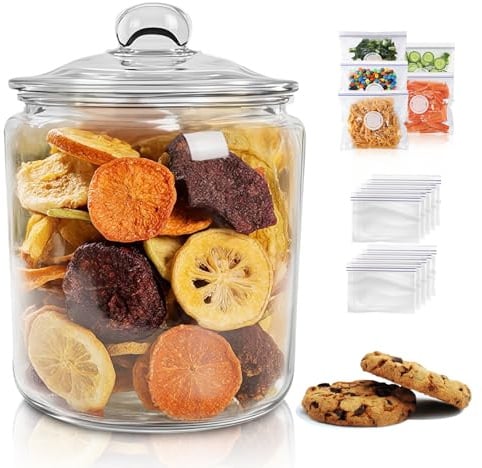 OZD 3.9L Large Glass Jar with Lid, Airtight Food Storage Container for Kitchen, Pantry Organiser, Ideal for Biscuits, Pasta, Flour, Cereals, Sugar, Coffee, Dry Goods (Includes 15 Reusable Food Bags)