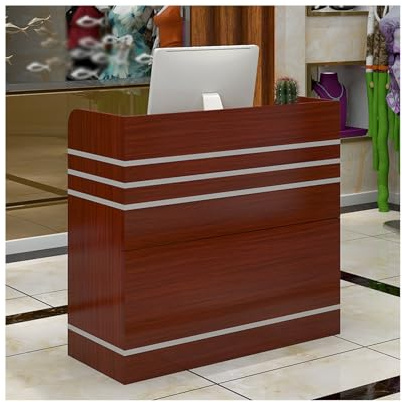 Scrivania per ricevimenti con cassetti chiudibili, elegante bancone per barbieri, bar e ristoranti, 80 cm, colore teak