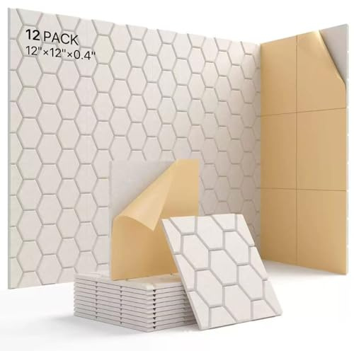 EUBSWA Selbstklebende Akustikpaneele 12 Stück, 12x12x0,4in Modisches Design Selbstklebend & Einfach Installieren Schallabsorber für Gaming-Zimmer, Home-Office (Hellbraun)