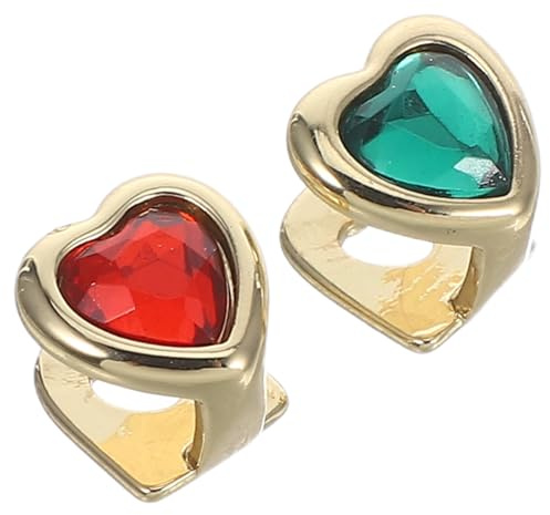 Ipetboom 2 Stück-pack Hip Hop Zahnschmuck mit Einzelschmuckzähnen aus Metall und Acryl Komfortabel und Robust Rote und Grüne Herzform für Rapper Kostüme und Hip Hop Events