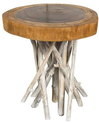 Crafty Artisan Rustic Wood Side Table with Natural Driftwood Base, Live Edge Top, Handmade Wooden Accent Table for Living Room, Bedroom, Patio