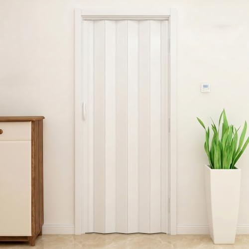 Plastic Foldable Sliding Door, Internal Folding Door Panel with Handle, Space Saving Room Divider (White, Thickness 12mm)