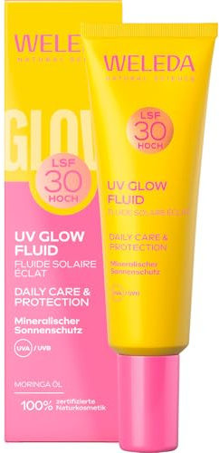 WELEDA Bio Glowy UV Fluid LSF 30 - Naturkosmetik Sonnenschutz Fluid mit Lichtschutzfaktor 30 & Moringaöl für Schutz vor UVA/UVB Strahlen - 24 Stunden Feuchtigkeit & natürlicher Glow (vegan, 30ml)