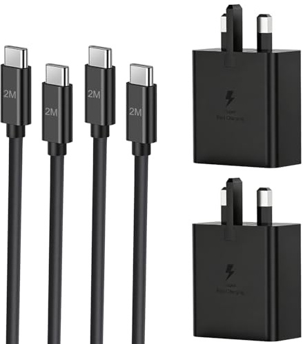 45W Samsung Fast Charger Plug and Long Cable USB C 2M for Samsung Galaxy S26 S25 S24 S23 S22 S21 S20 A17 A16 A25 A26 A32 A33 A34 A35 A36 A52S A53 A54 A55 A56, 2Pack USBC Charging Plug with Type C Lead