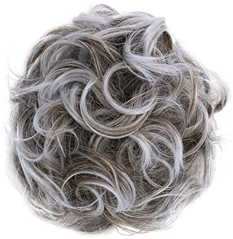 CAISHA Scrunchie Haarteil Haargummi Dutt Haarverdichtung Groß Emilia Gewellt Unordentlich DM15cm Hellbraun Grau Mix G24E