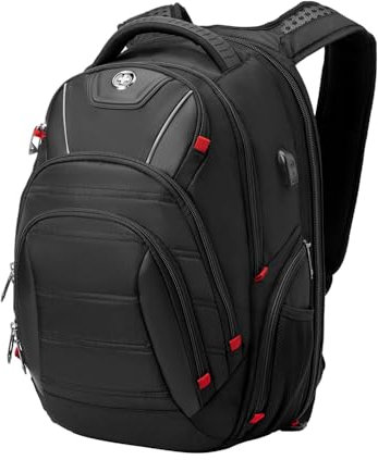 Swissdigital Design Men's Laptop Backpack for College and Business Travel with Integrated USB Charging Port and RFID Protection Fits Laptops up to 15.6 in, Black | J14-BR, Dark Grey, M, Commuting