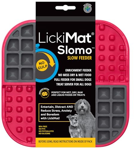 LickiMat Slomo, Dog Slow Feeders Lick Mat, Boredom Anxiety Reducer; Perfect for Food, Treats, Yogurt, or Peanut Butter. Fun Alternative to a Slow Feed Dog Bowl, Pink