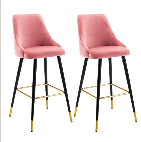 Duhome Barhocker 2er Set Samt, Barstuhl Hocker Modern Design Tresenhocker Bistrohocker mit Metallbeine für Küche Bistro Bar Café Counter, Rosa
