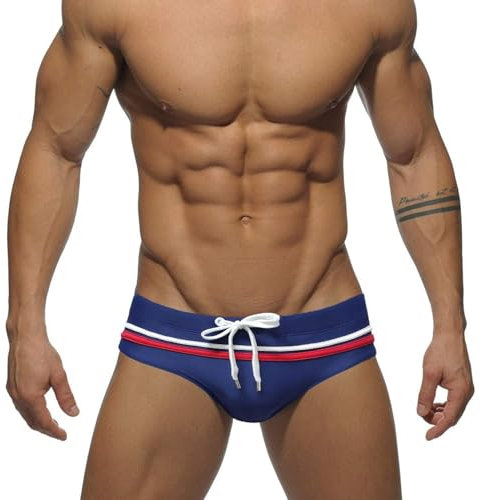UXH Maillot de bain court imperméable pour homme Blanc, Bleu marine/rouge, Medium