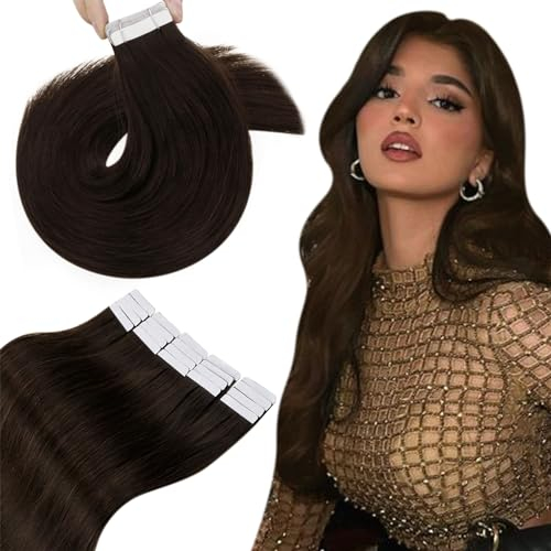 Hetto Tape Extensions Echthaar Braun Tape in Extensions Echthaar Dunkelstes Braun Seidig Gerade Invisible Tape Klebe Remy Haarverlangerung 20pcs 30g 30 cm #2