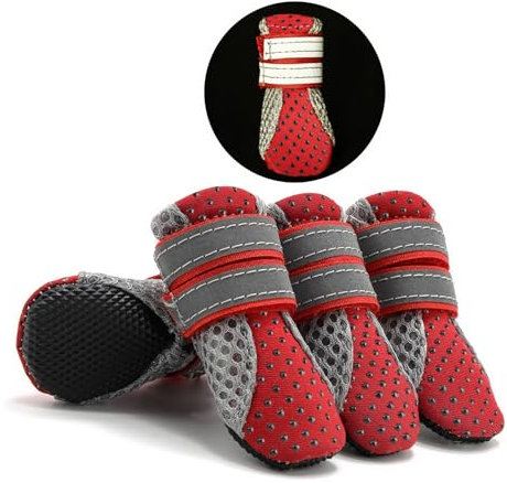 Zunea Hundestiefel zum Pfotenschutz, Sommer, rutschfest, klein, verstellbar, reflektierend, weich, atmungsaktives Mesh, hitzebeständig für heißen Asphalt, Rot, Größe XL