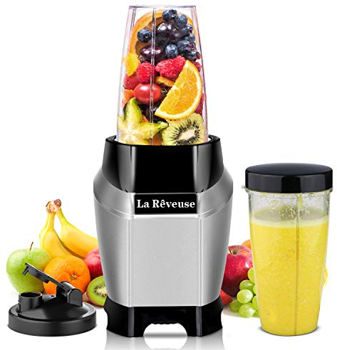 La Rêveuse Mixeur Blender pour faire des shakes smoothies 600 watts avec des bouteilles portables sans BPA de 600 ml et 700 ml (Silver)