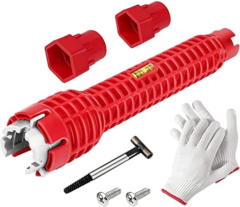 Hozzwhoo 8-in-1 Faucet and Sink Installer, Anti-Slip Multifunctional Pipe Wrench,Sink/Bathroom/Kitchen Plumbing Tubing Wrench Faucet Tool(Red)