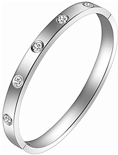 Gleamart Love Bangle Bracelet Stainless Steel Cubic Zirconia Simple Style Silver 2.5in