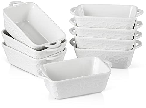 RAZZUM Plats de Cuisson en Porcelaine Blanche 4/8 pièces 305ML avec poignée, soufflé en céramique Brulee Tarte Tapas Plats de Cuisson ustensiles de Cuisson Articles de Cuisine (Color : 8-teilige)