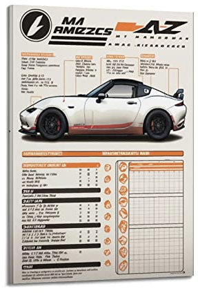 ISTI Vintage-JDM Sportauto-Poster für Mazda MX5 White Race Car Artworks Poster Dekorative Malerei Leinwand Wandposter und Kunstbild Druck Moderne Familie Schlafzimmer Dekor Poster 60 x 90 cm