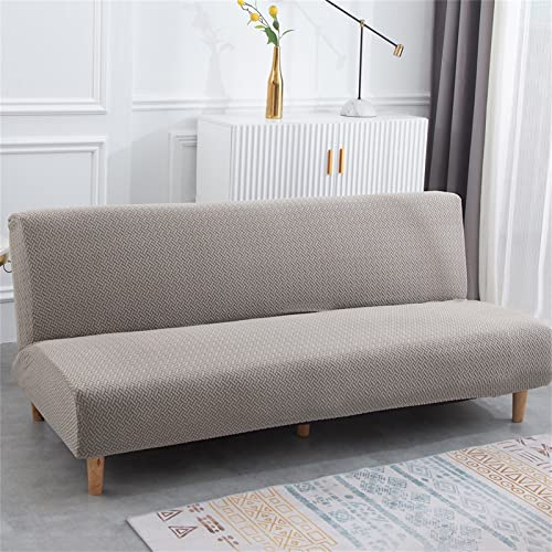 Futon Sofabezug ohne Armlehnen, zusammenklappbar dehnbar Futon Sofabezug ohne Arme für Sofa Bett Schonbezug Couchschutz passend für 2-3 Sitzer Sofa Bett ohne Arme (Webart helles Kamel)