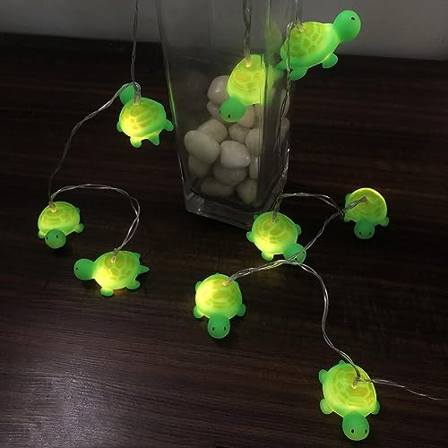 Riaxuebiy 1,65 m lange Lichterkette für Kinderzimmer in Schildkrötenform mit 10 warmweißen LEDs, Batteriebetrieben (Grün Schildkröte)