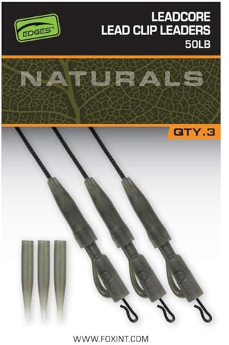 Fox Naturals Leadcore PG Lead Clip Leaders 75cm 50lb - 3 Vorfächer, Karpfenrigs, Rigs zum Karpfenangeln