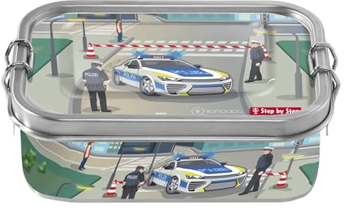 Step by Step Edelstahllunchbox Police Car Cody, blau-grau, mit Trennwand und Klickverschluss, für Schule und Kindergarten, 0,8L