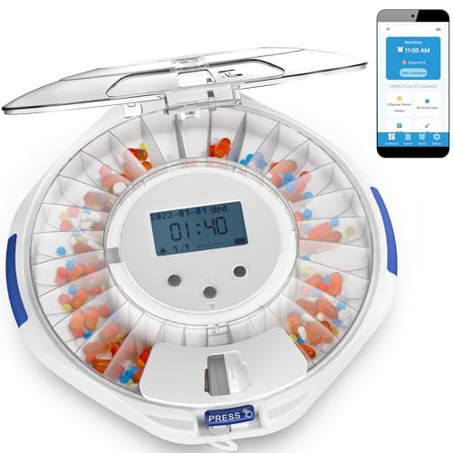 Adamson TimelyMed Smart Pill Dispenser Machine with Alarm + WiFi App Monitoring + Automatic 28 Day Medicine Pill Dispenser for Elderly with Alarm & Alzheimers Care + Lock Key