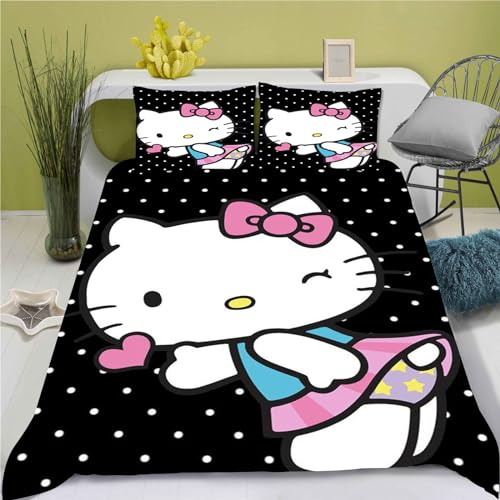 CHEFFS Hello Kity Bettwäsche135x200, Anime Hello Kity Bettwäsche-Set Für Jugendliche, Cartoon Bettwäsche Mikrofaser 3D Drucken Bettbezug (135 x 200 cm,4)