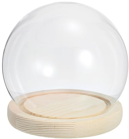 PATIKIL 4.4 Trasparente Cloche Vetro Cupola Vetro Campana Vaso Globo Vetrina Centrotavola con Natural Legno Base per Succulente Natale Decoro