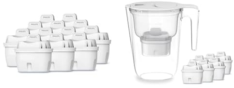 Philips Water Cartuchos de filtro de agua de repuesto, pack de 12 filtros, compatible con Brita & Filtro de Jarra +6 Cartuchos de Filtro de Repuesto Micro X-Clean, Flujo rápido, Blanco