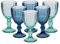 Drinking Glasses Set of 6 - Blue & Turquoise Dishwasher Safe Coloured Wine Glasses & Tumbler Glasses Vintage Style Baroque Embossed Glassware with Bevelled Effect Finish (Goblets)