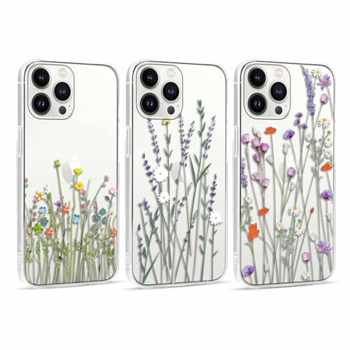 Foonary 3 Pezzi Trasparente Cover per Apple iPhone 13 Pro Max 6,7, Custodia Aesthetic Fiori Floral Motive Design, Silicone Protezione Phone Case per iPhone 13 Pro Max, Fiore 05