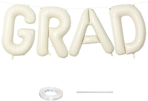 40 Inch Beige GRAD Balloons for Graduation Party Decorations, Large Cream White Sand Grad Balloons Letter, Ivory Alphabet Grad Banner Sign for Class of 2025 Congrats Grad Party Decor Supplies