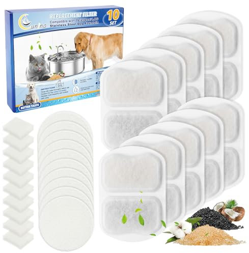Cunina Dog Water Filter Replacement, 10 Set Dog Water Bowl Filters, Pet Water Filter Compatible with oneisall 7L/230oz/1.8G Stainless Steel Dog Water Fountain