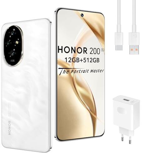 HONOR 200 Smartphone 5G 12GB 512GB, 120Hz 6.7 AMOLED, Cámara Triple de 50 MP, Snapdragon 7 Gen 3, 5200mAh Batería, Android 14, Dual Sim, NFC, Blanco
