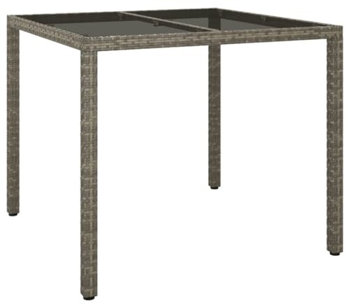 SDWEHO7 Gartentisch mit Glasplatte, Terrassentisch Balkontisch Wetterfest Garten Balkon Esstisch, 90x90x75 cm Grau