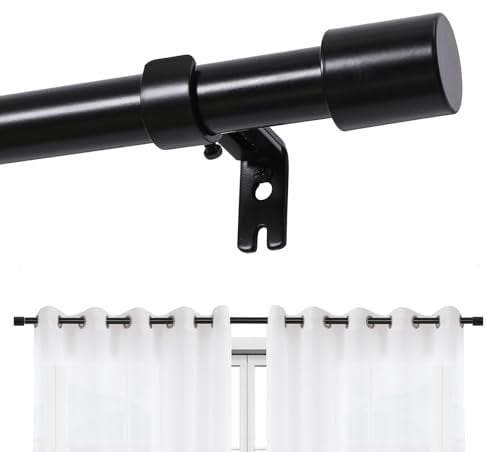 Joydeco Einstellbare Schwarz Gardinenstange Set 76cm-114cm Dekorative Vorhangstange mit Aluminium Endkappe für Duschraum Schlafzimmer Wohnzimmer DEY2A