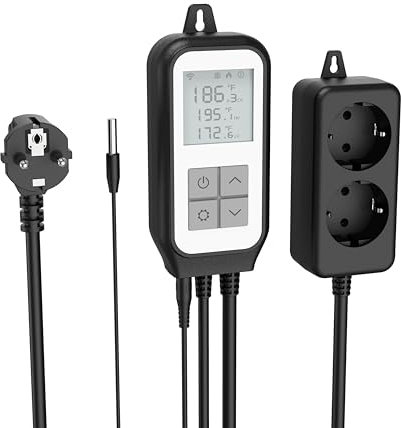 Smart WiFi Kühlung Heizung Thermostat Outlet, Tuya Digital Temperatur Controller Sensor Stecker für Reptilien Fermenter Zucht Zucht Wärme Matte, Smart Life Fernbedienung, -30~105℃,10A 1250W