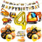 MUEZDUR Bagger Deko Kindergeburtstag 4, Geburtstagsdeko 4 Jahre Jungen Baustellen Geburtstagdeko Junge 4 Jahre Traktor Bagger Happy Birthday Banner für Junge Party Dekoration