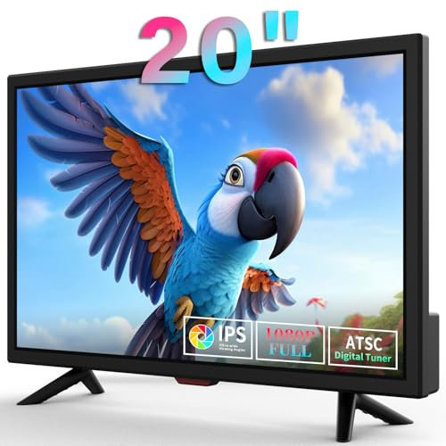 othoig TV da 20 pollici, piccola TV a schermo piatto da cucina con cuffie, porte HDMI, USB e VGA, cavo DV-12 V e adattatore CA per uso in camera da letto e roulotte (TV di vista