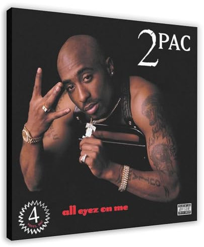ZMNFGH Tupac Shakur All Eyez On Me Album-Poster, Leinwandposter, Wandkunst, Dekordruck, Bild Gemälde für Wohnzimmer, Schlafzimmer, Dekoration, 70 x 70 cm