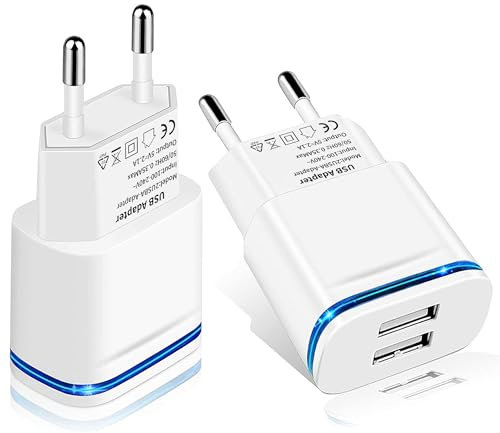 Chargeur USB - Prise USB Adaptateur for iPhone 16 15 14 13 12 11 Pro Max SE X XR XS 8 7 6 6S Plus, Pad, Galaxy, Android, Kamera 5V 2.1A Secteur Alimentation 2er Pack Téléphone Mural
