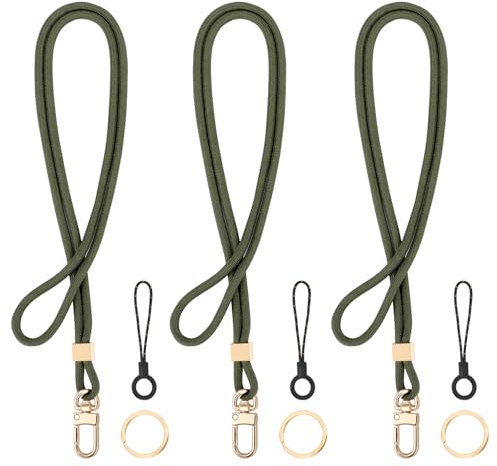 Segus Tour de Cou Clef, 3 Pièces Cordon Tour de Cou, Laniere Porte Clé avec Boucle Pivotante en Métal, Lanyard pour les Amateurs d'activités de Plein Air (Vert Foncé)