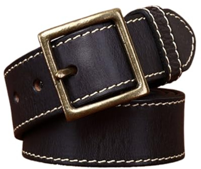 ZNEL Ceinture en Cuir Pleine Fleur Large 42 Mm Cinturino Cousue pour Homme Et Femme Cinghia in Vera Pelle Vintage Délavée Et Vieillie avec Boucle Carrée Dorée(105cm/41, Black)