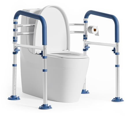 Loyoda Sicherheitsgestelle für Toiletten, WC Aufstehhilfe Senioren, Gestell | Höhen- & breitenverstellbares Toilettengestell mit Griffen, bietet Halt beim Hinsetzen und Aufstehen im Bad