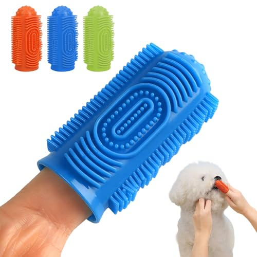 6 Stück Hundezahnbürste, 360º Zahnbürste Hund, Wiederverwendbar Finger Zahnbürste für Hunde, Welpen, Katzen & Kleine Haustiere Zahnpflege (Blau, Grün und Orange)
